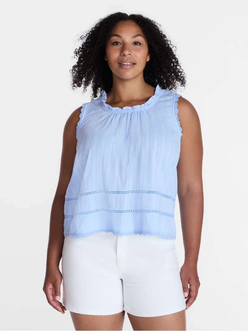 Time and Tru Women's Flowy Lace Inset Tank , Sizes XS-XXXL - Walmart.com | Walmart (US)