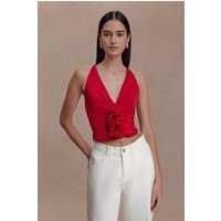 Alessandra Slinky Ruffle Top - Ruby I MESHKI I Size S | MESHKI US