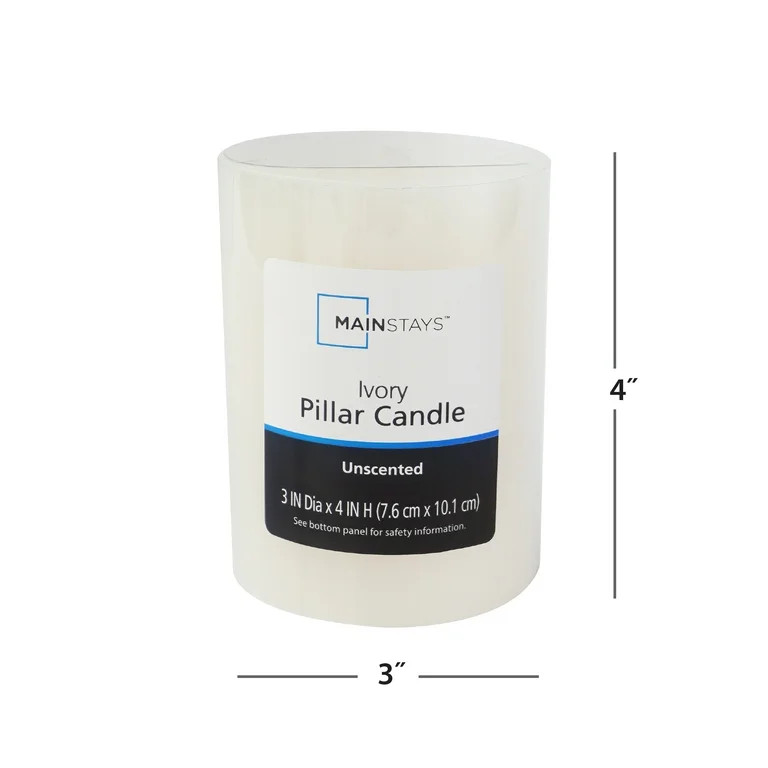 Mainstays Single Wick 3" x 4" Pillar Candle, Unscented, Ivory | Walmart (US)