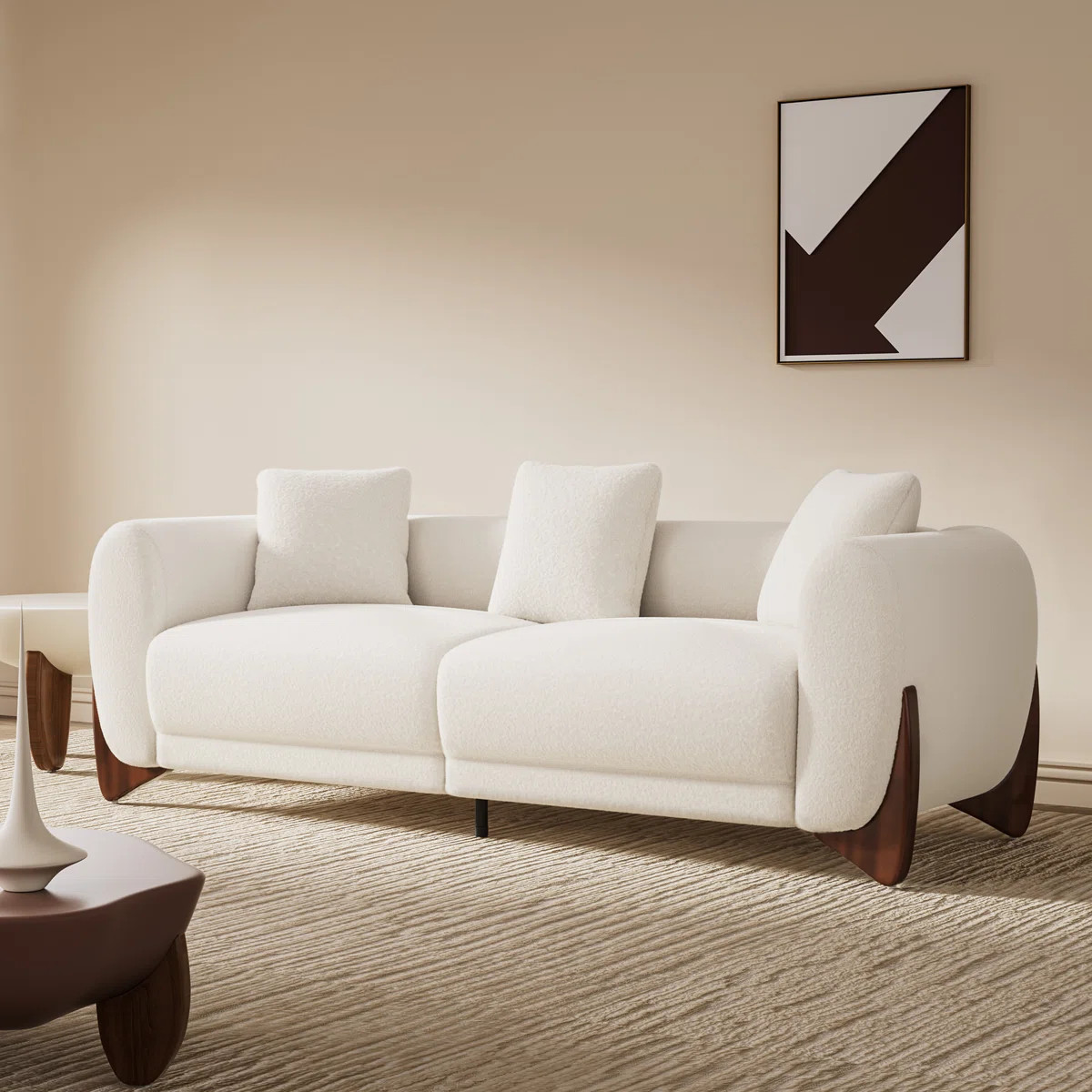 Keiven 87" Upholstered Boucle Sofa with Wood Wedge Legs | Wayfair North America