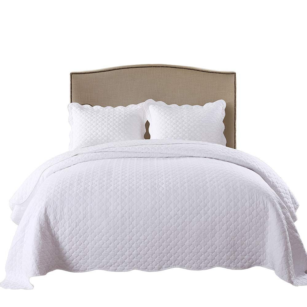 MarCielo 3 Piece 100% White Cotton Quilt Set Lightweight Bedspread Bed Coverlets Comforter Set, Geom | Amazon (US)
