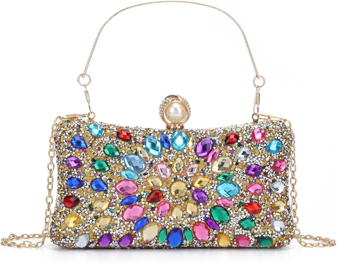 Lanpet Women Clutches Multicolor Crystal Rhinestone Evening Handbag Chain Strap Shoulder Bag | Amazon (US)