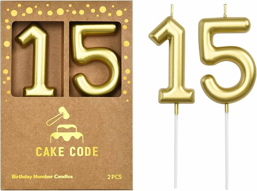 2.76 Inch Classical Gold 15 Number Birthday Candles, Gold Number Candles, Cake Number Candles, Pa... | Amazon (US)