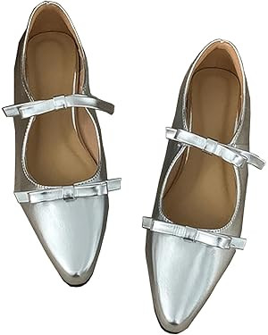 Women's Soft Leather Flat Mary Janes with Cute Bow Ankle Strap Sexy Pointed Toe Slip-On Ballet Fl... | Amazon (US)