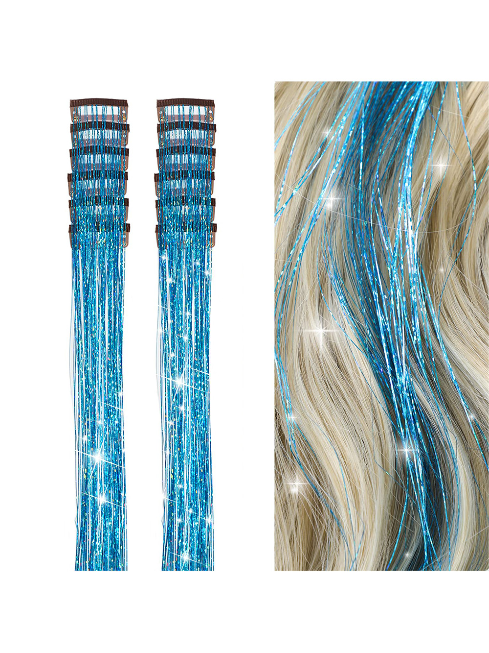 6Pcs Hair Tinsel Clip In 23.6Inch Glitter Tinsel Hair Extensions Clip In Hair Tinsel Kit Heat Res... | SHEIN