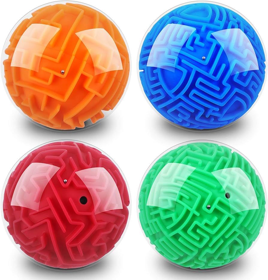 4 Pieces 3D Maze Ball Maze Puzzle Ball Magic Brain Teasers Games Sphere Educational Puzzle Toys M... | Amazon (US)
