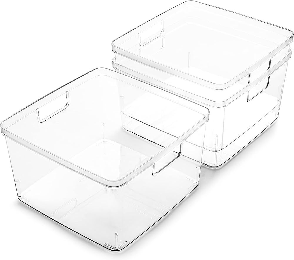 BINO | Plastic Storage Bins, Square - 3 Pack | THE LUCID COLLECTION | Multi-Use Bins | Built-In H... | Amazon (US)
