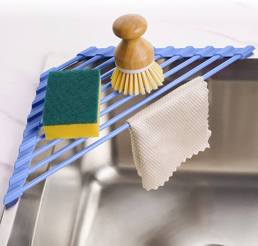 Tomorotec Compact Silicone-Coated Triangle Dish Drying Rack for Sink Corner - Foldable Stainless ... | Amazon (US)
