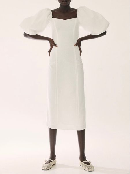 Puff sleeve white midi dress 

#LTKstyletip #LTKSeasonal #LTKfindsunder100