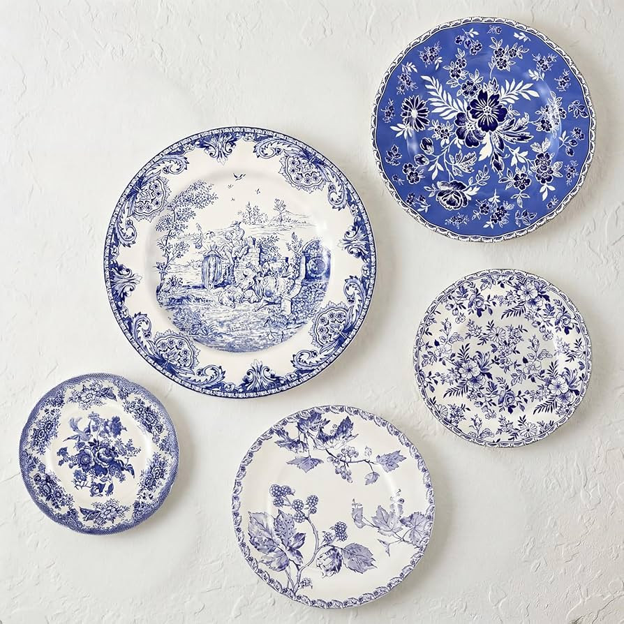 5 Pcs Holland Wall Sculpture Plates for Wall, Ceramic Vintage Blue and White Plates Set, Vintage ... | Amazon (US)