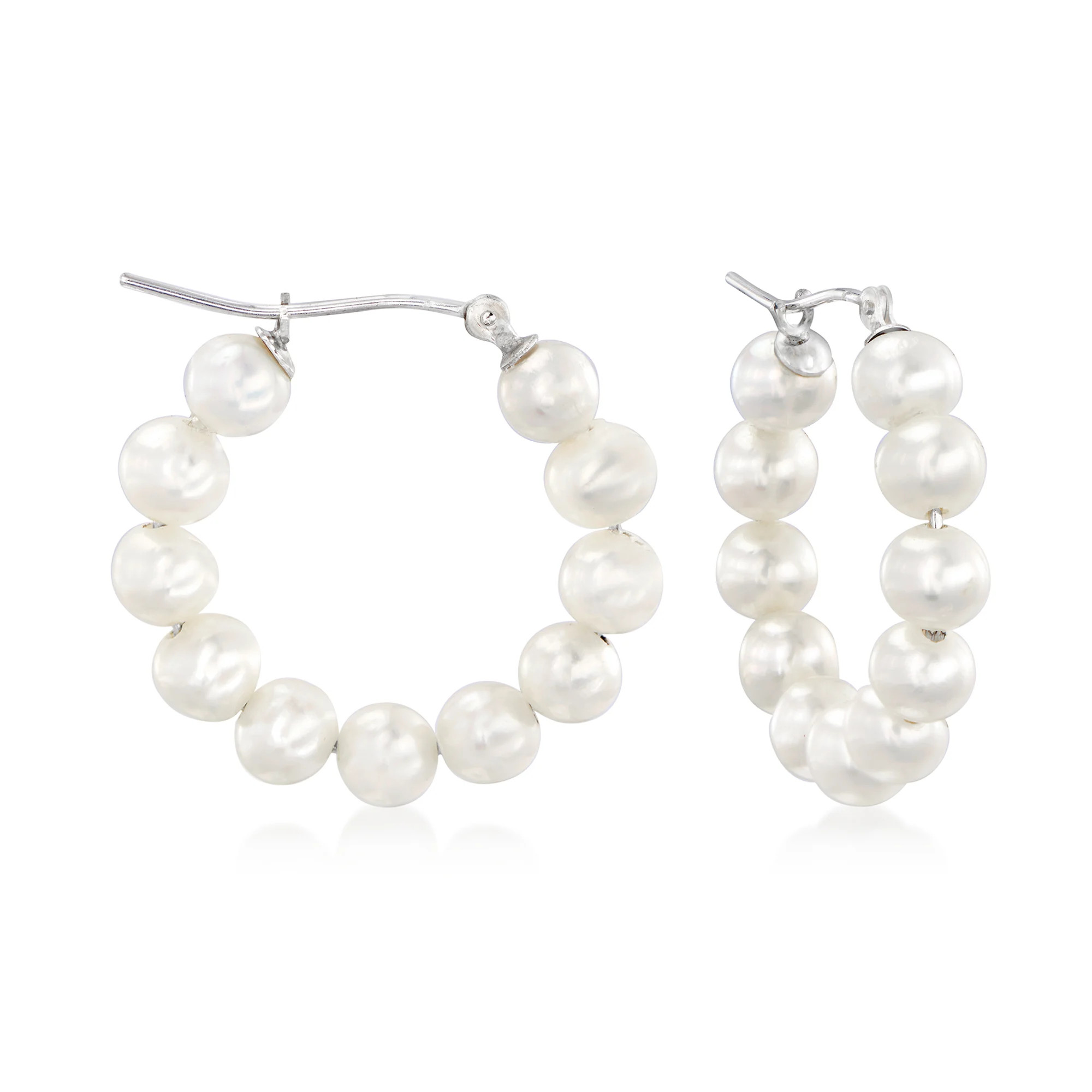 4-5mm Cultured Pearl Hoop Earrings in Sterling Silver. 7/8" | Ross-Simons