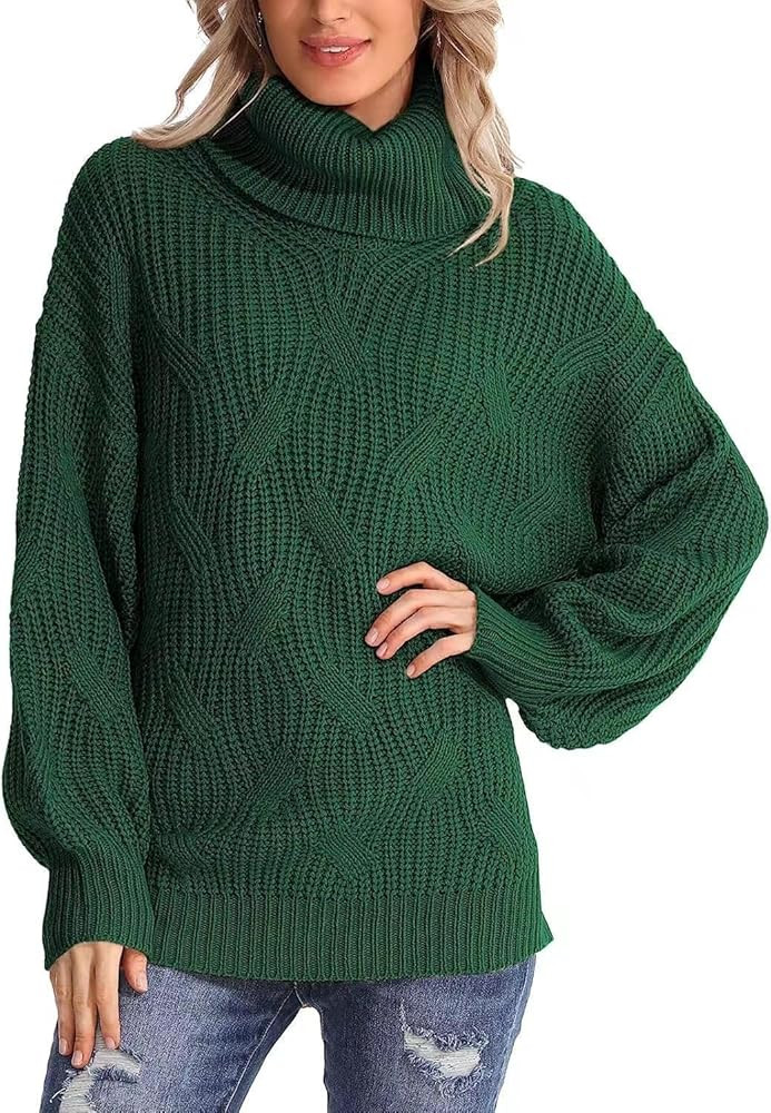 Women's Casual Sweater Solid Color Knitted Pullover Top Long Sleeve Turtleneck Sweater | Amazon (US)