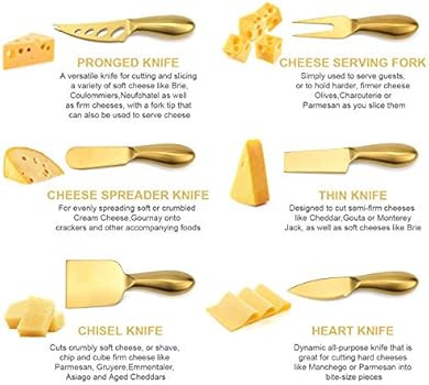 Premium 6-Piece Golden Cheese Knife Set, Stainless Steel Cheese Cutter Cheese Fork Slicer,Cheese ... | Amazon (US)