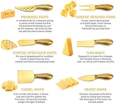 Premium 6-Piece Golden Cheese Knife Set, Stainless Steel Cheese Cutter Cheese Fork Slicer,Cheese ... | Amazon (US)