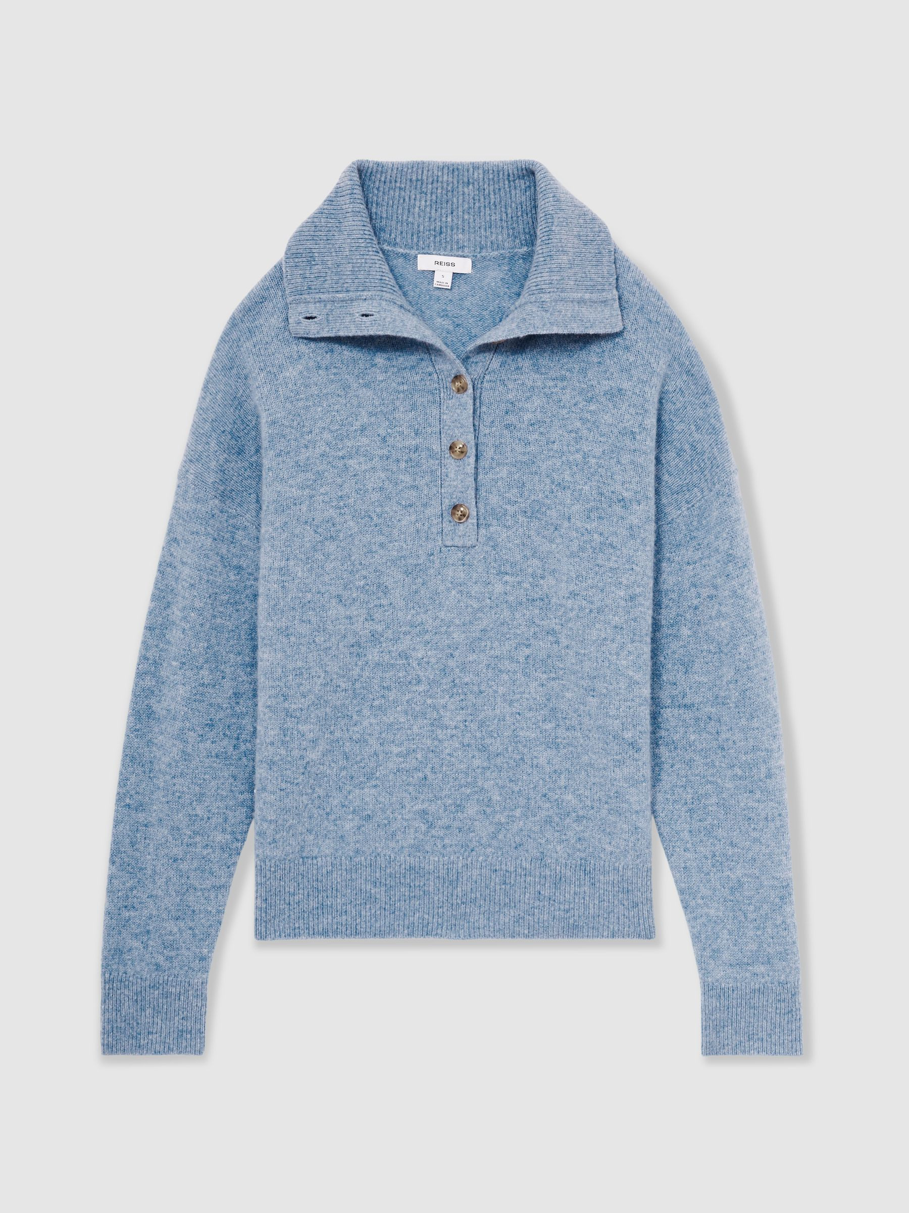 Reiss Wool-Cashmere Open-Neck Jumper in Blue | REISS | Reiss US