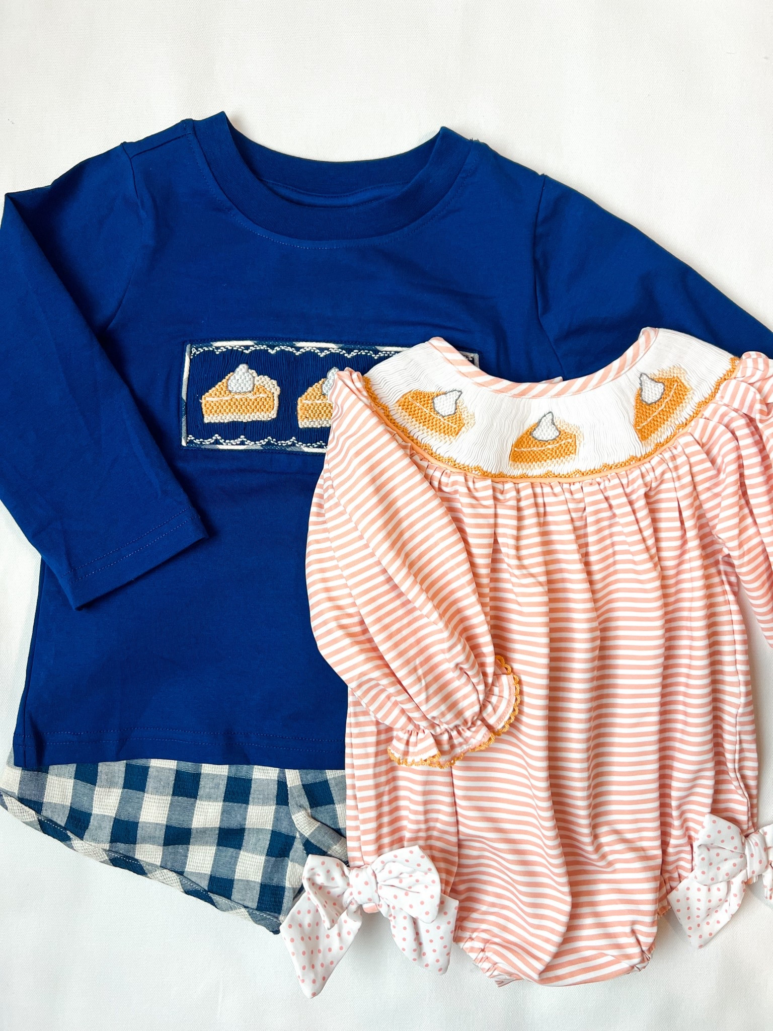 Fall sibling Thanksgiving outfits / Big brother / Pumpkin pie gingham short set / Little sister / Pumpkin pie bow bubble / 

#LTKSeasonal #LTKKids #LTKBaby