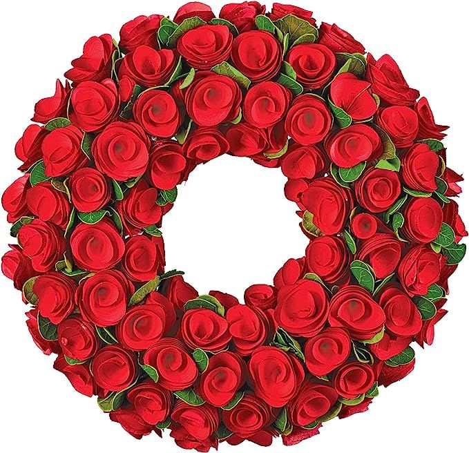 Collections Etc Beautiful 13-Inch Red Roses Wooden Front Door Wreath | Amazon (US)