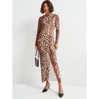 Vila Leopard Print Mesh Midi Dress - Multi | Very (UK)