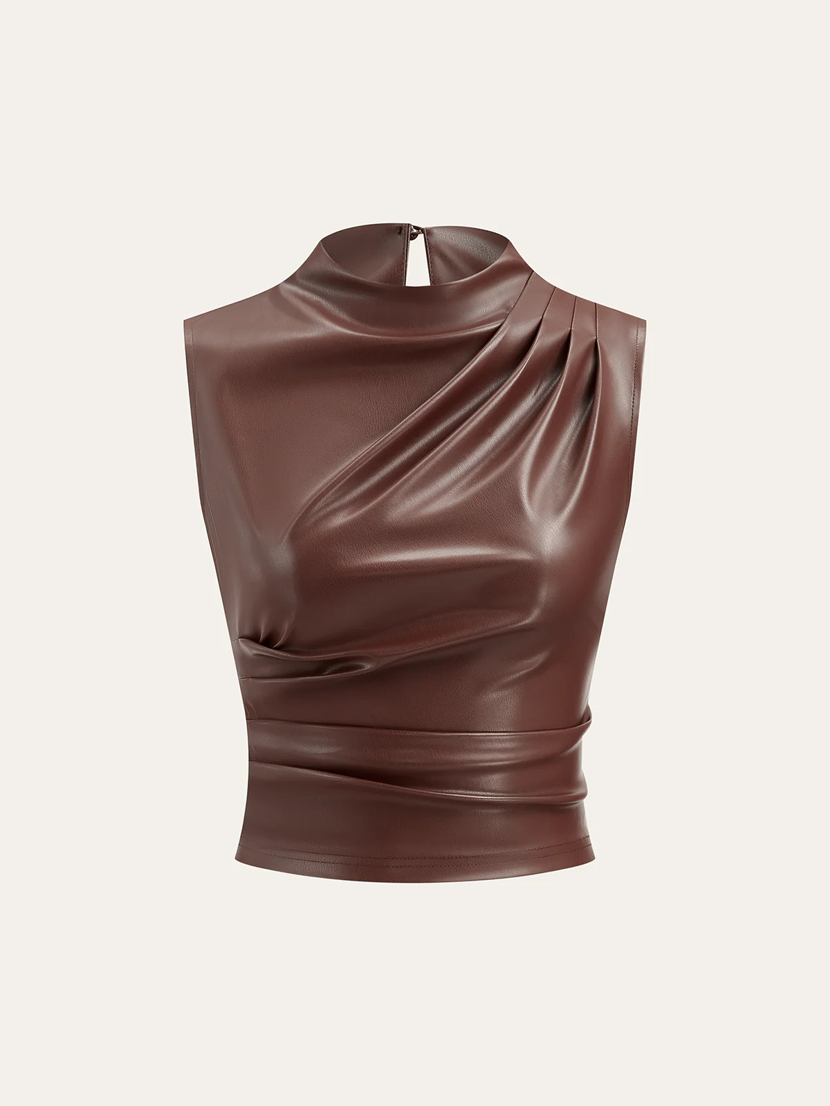 PU Leather Ruched Asymmetric Tank Top | Commense