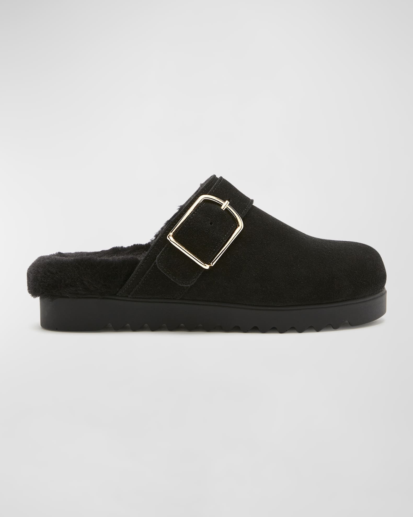 La Canadienne Ellen Suede Shearling Buckle Mules | Neiman Marcus