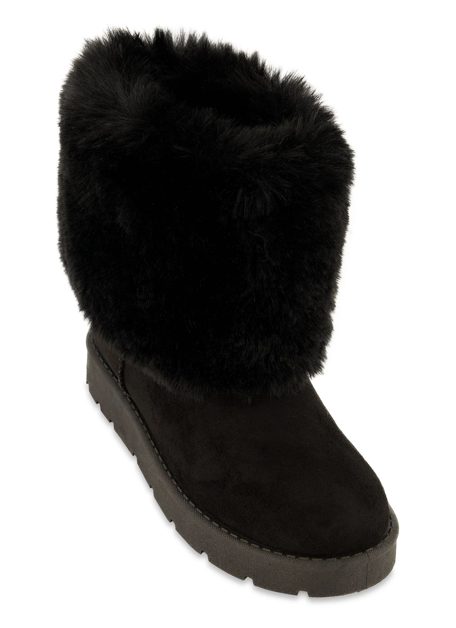 Faux Fur Cuff Platform Boots  - Black Suede | Rainbow Shops