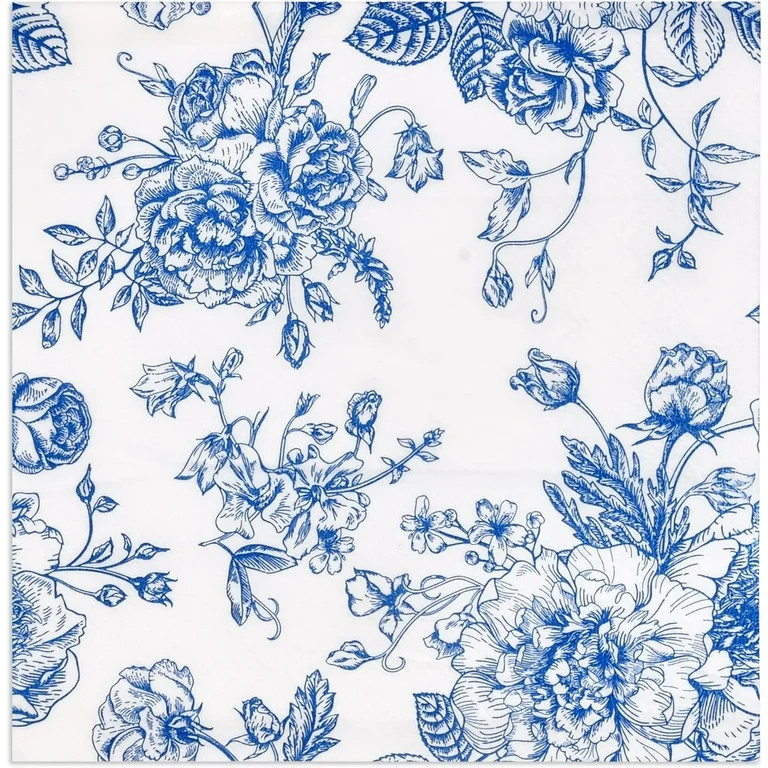 Gift Boutique Floral Cocktail Napkins, Blue & White Spring Flower Disposable Paper Napkins, 120-P... | Walmart (US)