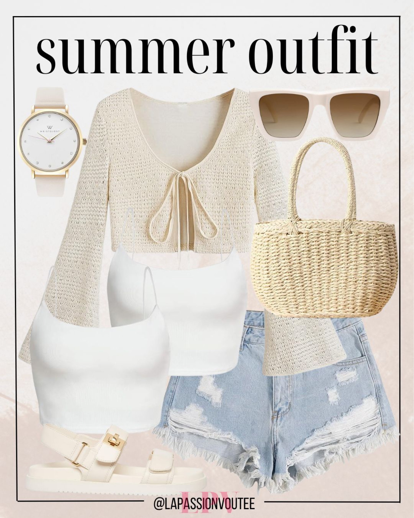 Summer chic: Pair denim shorts with a breezy cami crop tank, topped off with a bell-sleeve crop cardigan for those cooler evenings. Complete the look with stylish sunglasses, a sleek watch, a straw bag for essentials, and double-strap sandals for effortless flair. Ready for endless sunny adventures!

#LTKfindsunder100 #LTKstyletip #LTKSeasonal