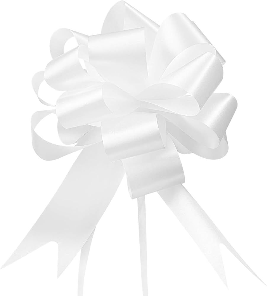 GWHOLE 60 Pcs 5'' White Ribbon Pull Bows for Gift Wraps, Wedding Decor | Amazon (US)