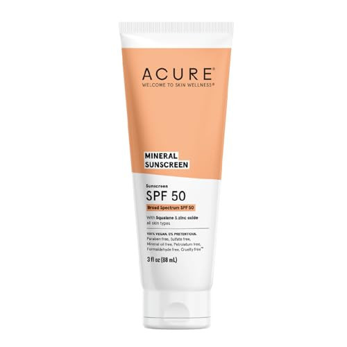 Acure Mineral Sunscreen SPF 50 | With Squalane & Zinc Oxide, 100% Vegan, 3 Fl Oz | Amazon (US)