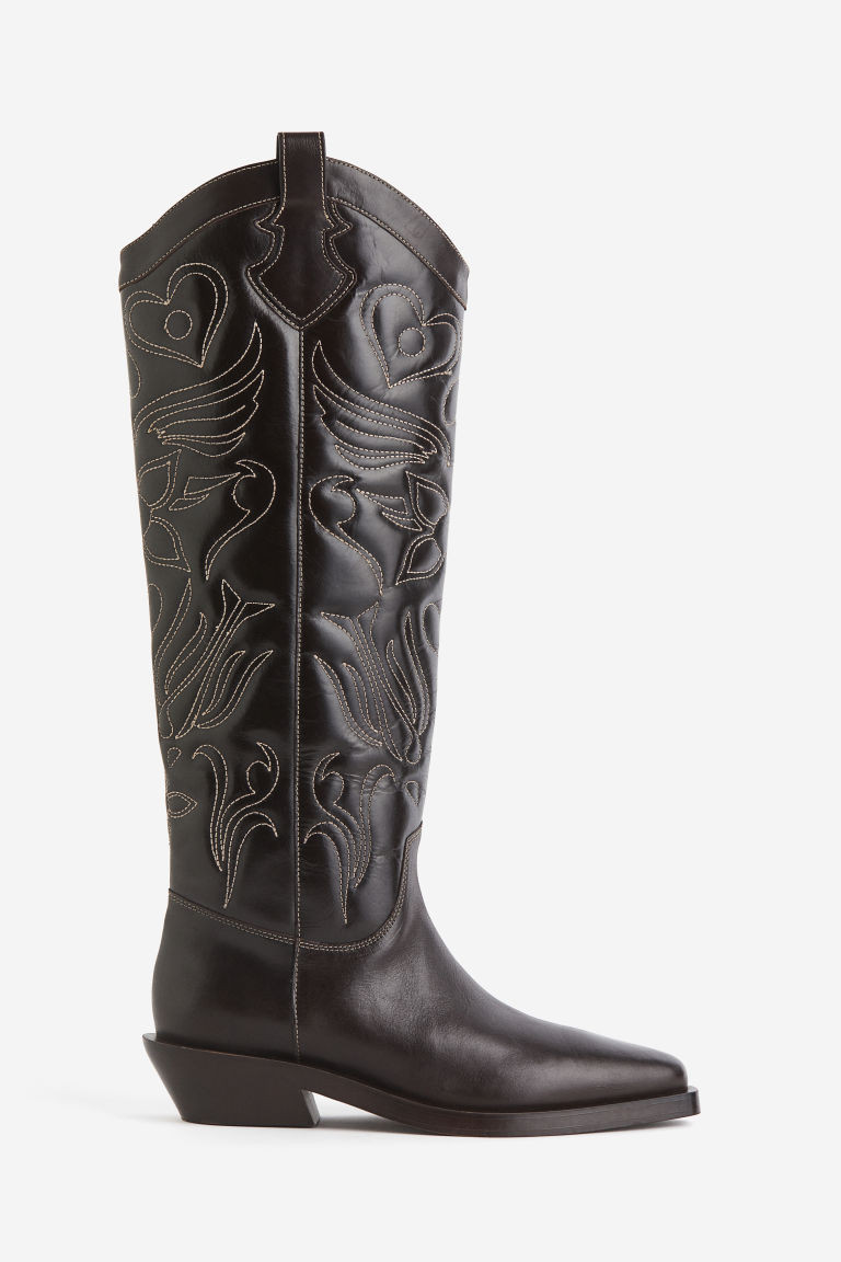 H & M - Kniehohe Cowboystiefel aus Leder - Braun - Damen | H&M (DE, AT, CH, NL, FI)