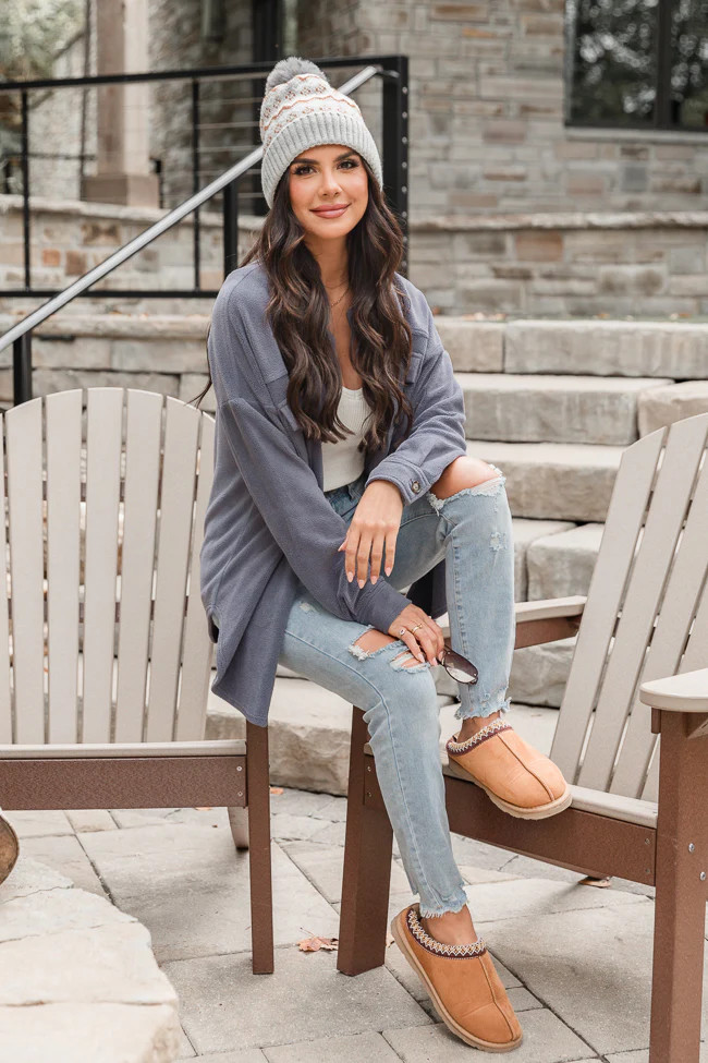 Easily Loved Slate Blue Fleece Shacket | Pink Lily