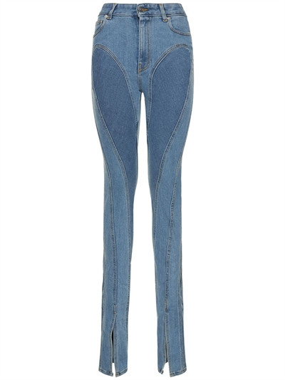 Mugler - Two-tone cotton denim skinny jeans - Medium Blue | Luisaviaroma | Luisaviaroma