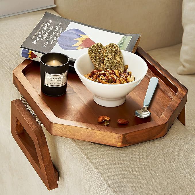 Tinamo Acacia Wood Sofa Armrest Tray - Sofa Arm Tray Table Clip Octagon - Couch Arm Table for Wid... | Amazon (US)