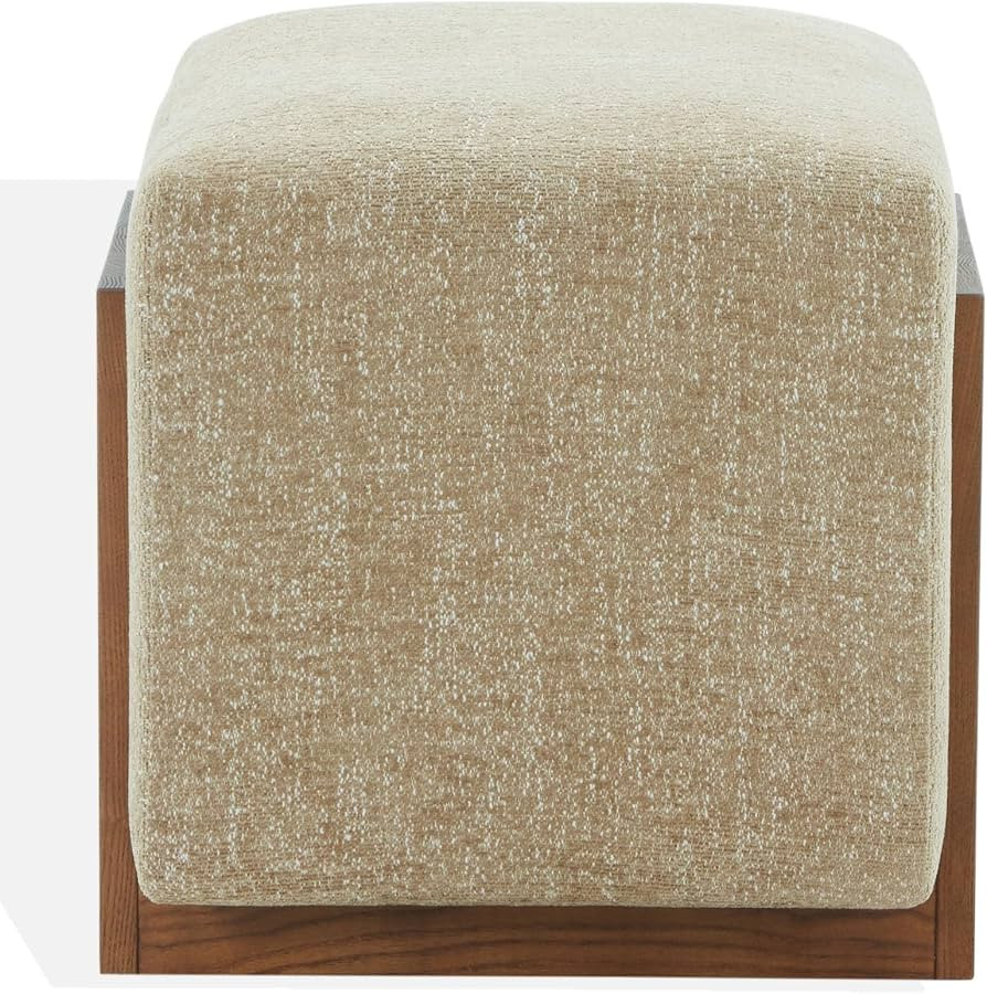 SAFAVIEH Couture - Norabeth Ottoman - Light Brown Chenille & Walnut Solid Wood - Fully Assembled ... | Amazon (US)