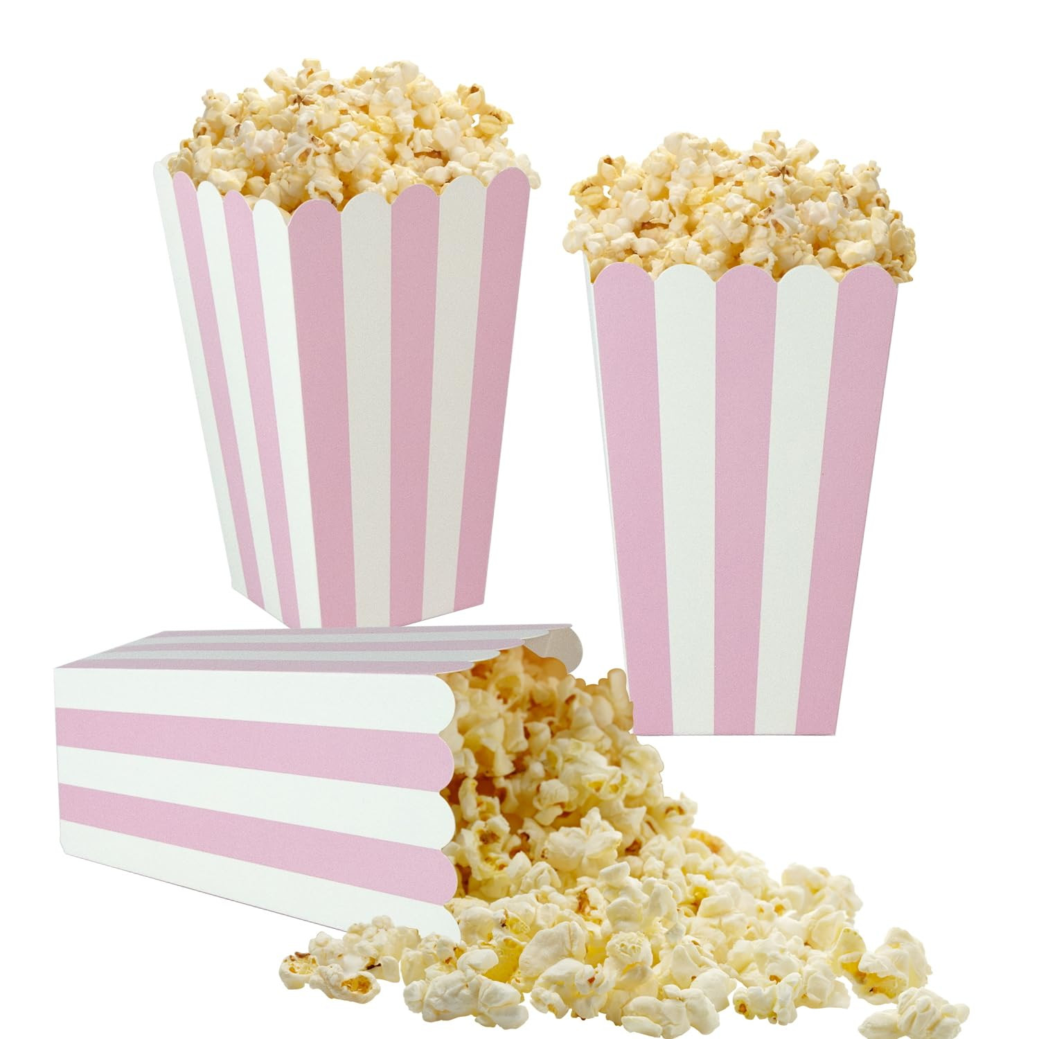 XIEHE 24 Pack Striped Popcorn Boxes - Carnival Parties Mini Paper Popcorn and Candy Containers, Party Supplies for Movie Nights (Pink) | Amazon (US)