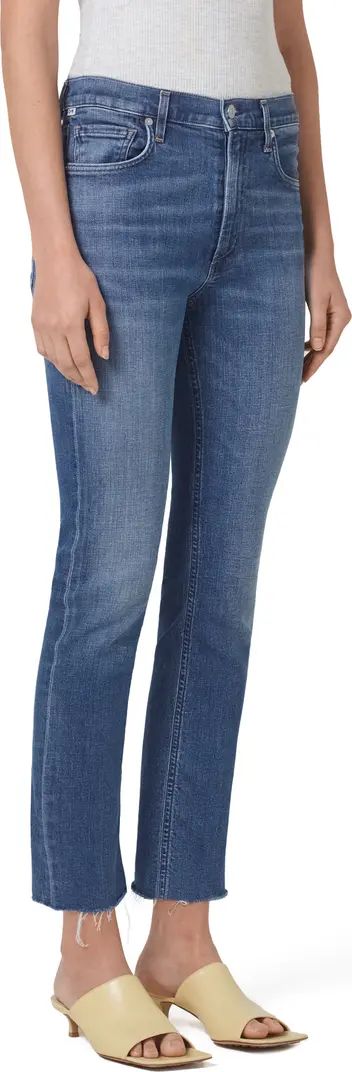 Citizens of Humanity Isola Frayed Mid Rise Crop Slim Straight Leg Jeans | Nordstrom | Nordstrom