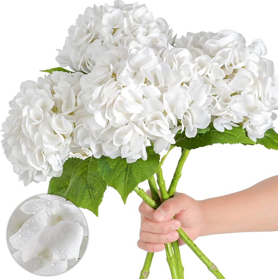 Nubry 22.44In White Hydrangea Artificial Flowers,4Pcs Latex Faux Real Touch Large Hydrangea Flowe... | Amazon (US)
