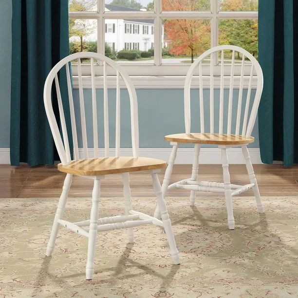 Better Homes and Gardens Autumn Lane Windsor Solid Wood Dining Chairs, White and Oak (Set of 2) | Walmart (US)