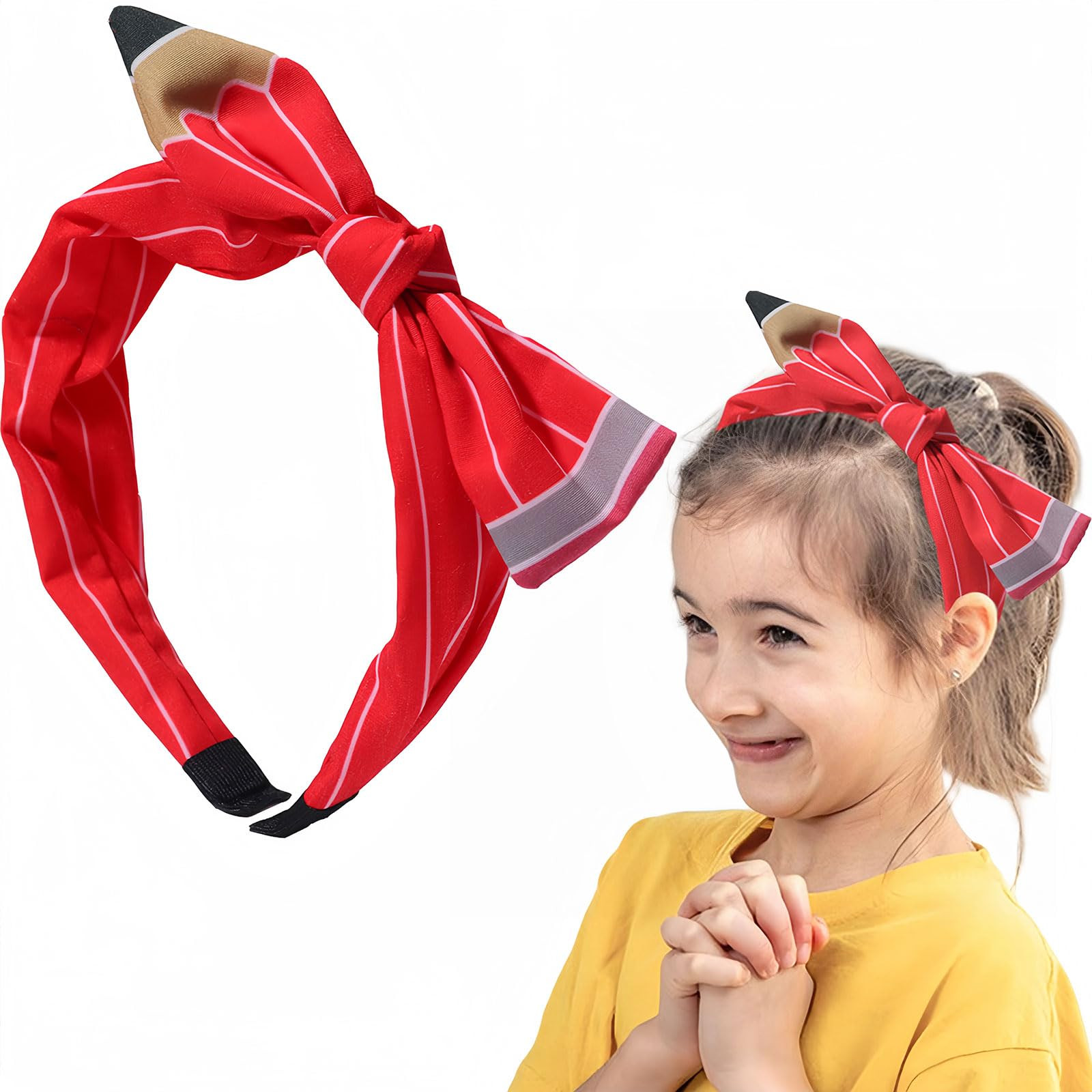 Back to School Headband Red Pencil Hair Accessories Striped Cute Bow Hair Bands Students Teachers... | Amazon (US)
