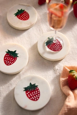 Marble Icon Coasters, Set of 4 Strawberry | Anthropologie (US)