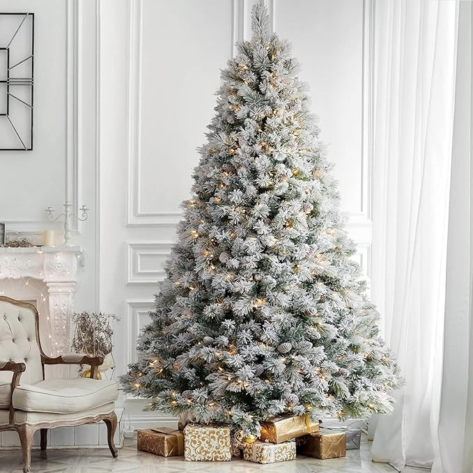 AMERZEST Pre-Lit Christmas Tree 6ft Snow Flocked, Artificial Spruce, 350 Clear Lights, Feel Real ... | Amazon (US)