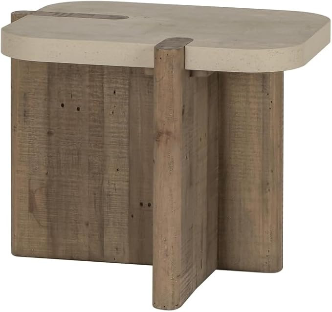 Classic Home Dillon Reclaimed Wood Stone Laminate 28" End Table in Natural | Amazon (US)