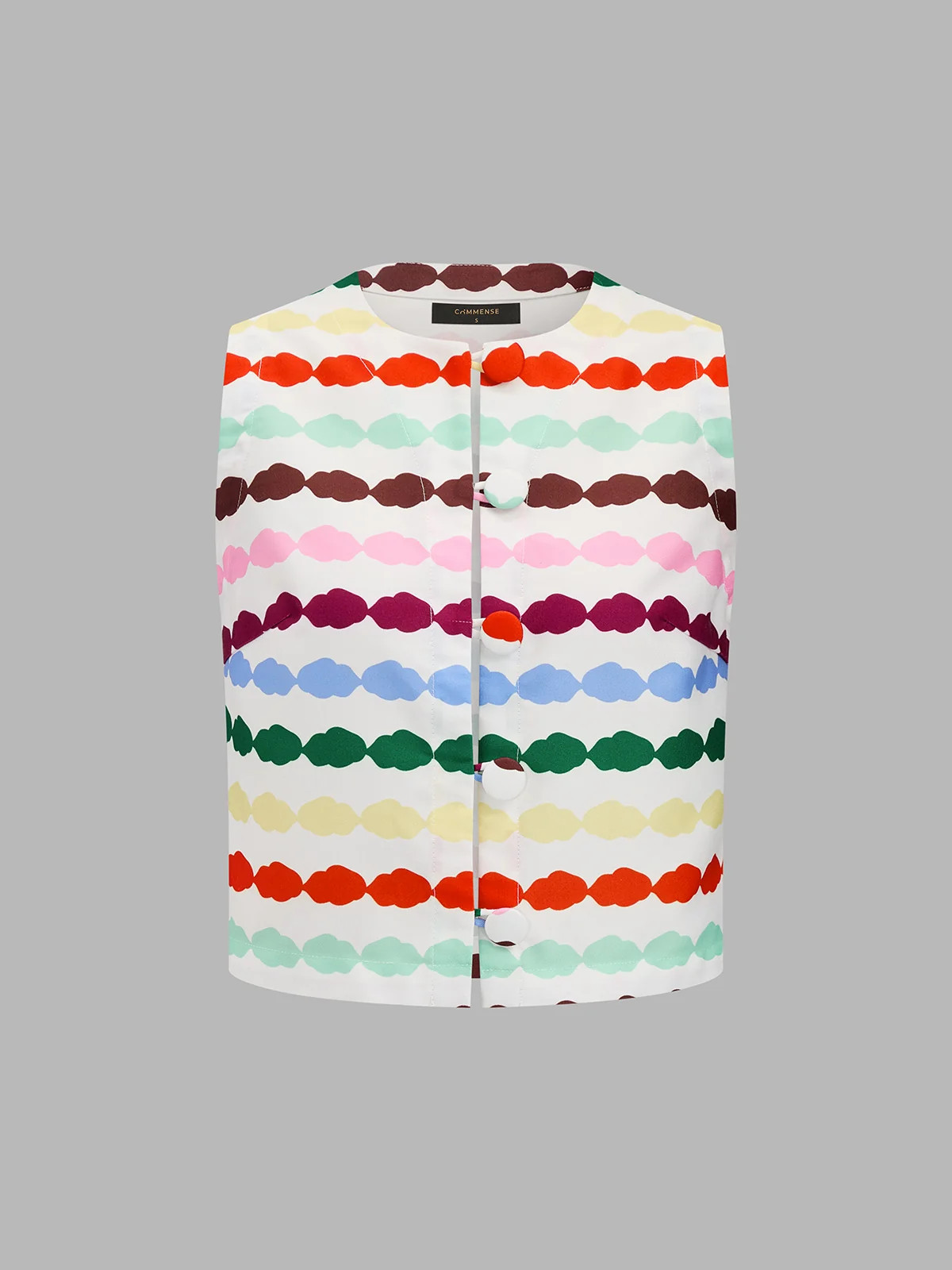 Multicolor Cloud Stripe Buttoned Sleeveless Top | Commense