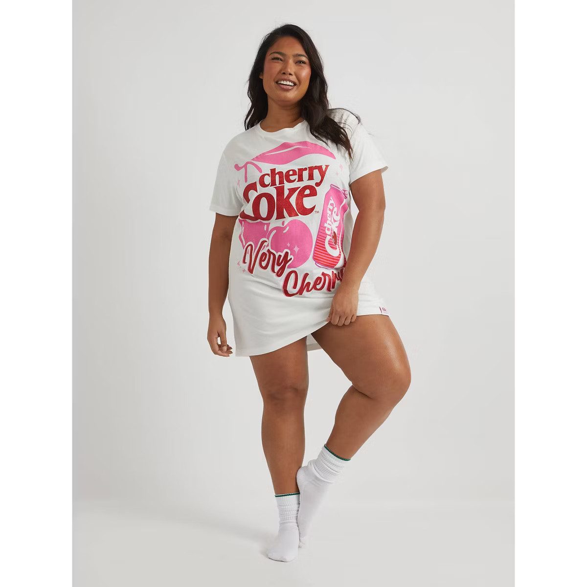 Women's Oversized Graphic T-Shirt Dress - White/Cherry Coke 2X | Target