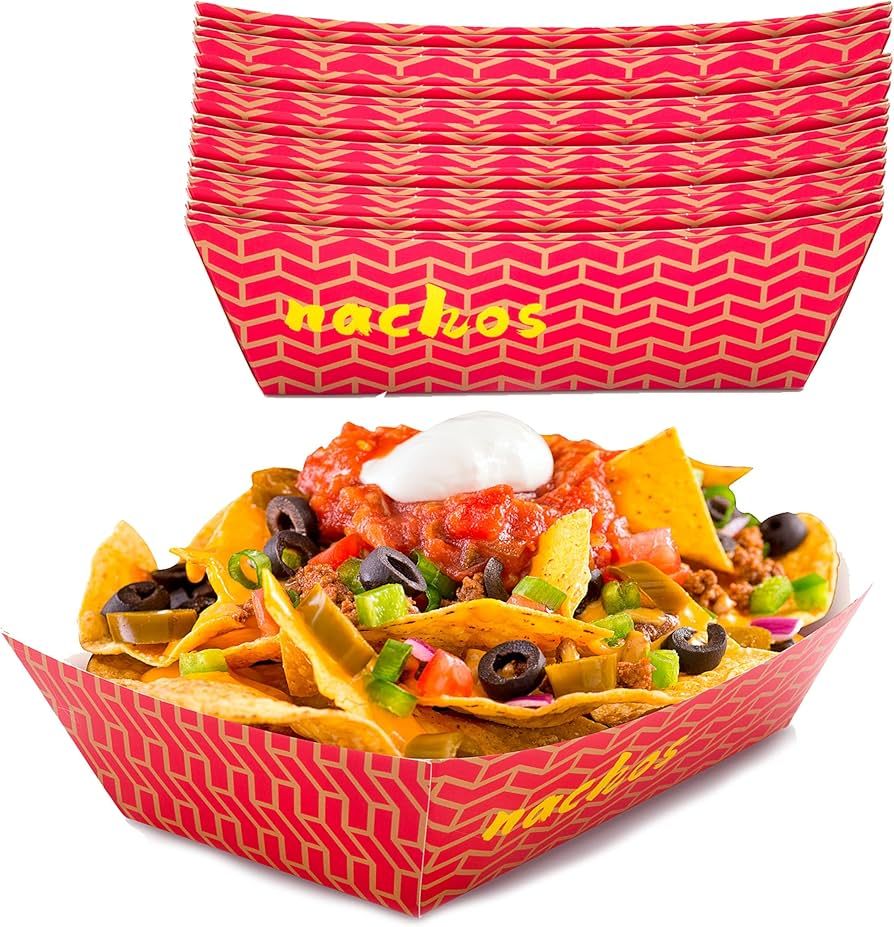 Nacho Trays - Disposable Paper Nacho Chip Trays for Concessions and Nacho Party (White - 100 Pack... | Amazon (US)