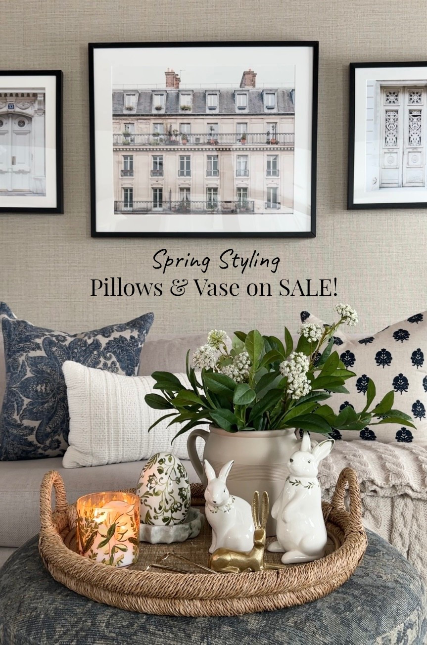 Spring, Easter styling with new bunnies from Target, throw pillows and vase on sale, throw blanket, greenery, florals, Parisian artwork. Pottery Barn, Serena & Lily, Minted. Free shipping. 

#LTKHome #LTKSaleAlert