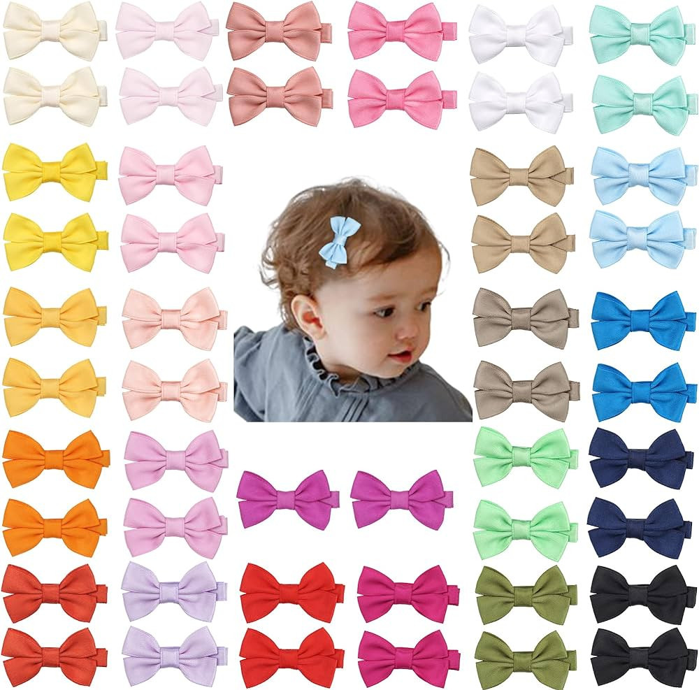 CÉLLOT Baby Hair Clips 50Pcs Small 2" Baby Hair Bows Fully Covered Barrettes Clips for Baby Girl... | Amazon (US)