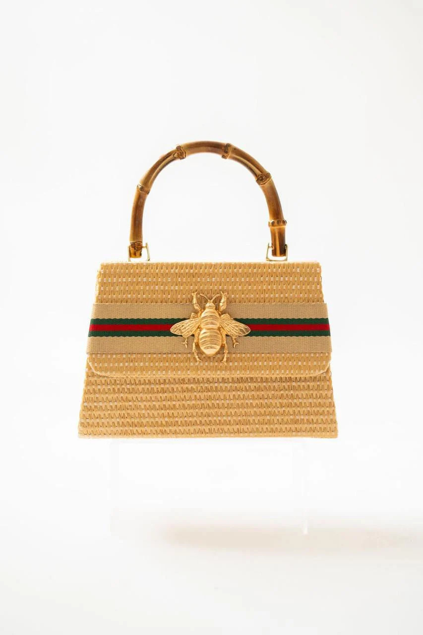 Lulu Straw Clutch - Sand Band - Gold Charm | Lisi Lerch Inc