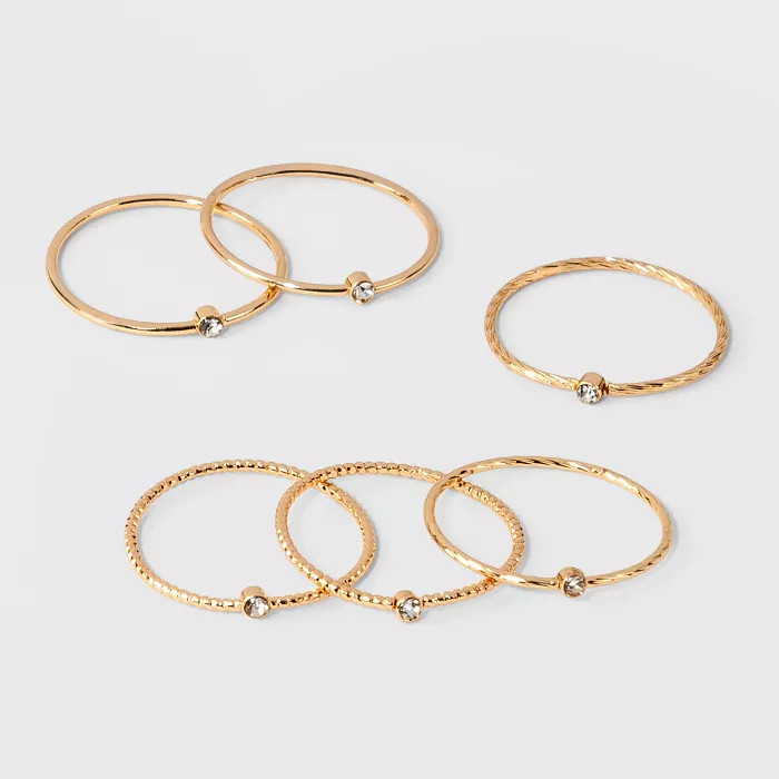 Clear Stone Set of Six Rings - A New Day™ Gold/Clear | Target