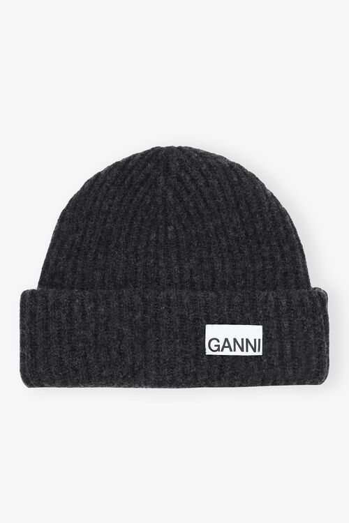 Oversized Wool Rib Knit Beanie | Ganni